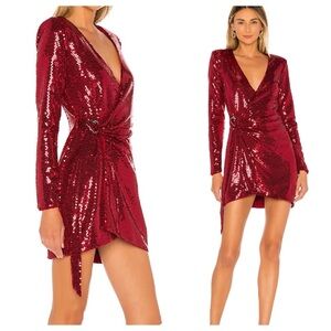 Revolve Lovers and Friends Red Dress Long Sleeve Sequins Mini Romantic Dress